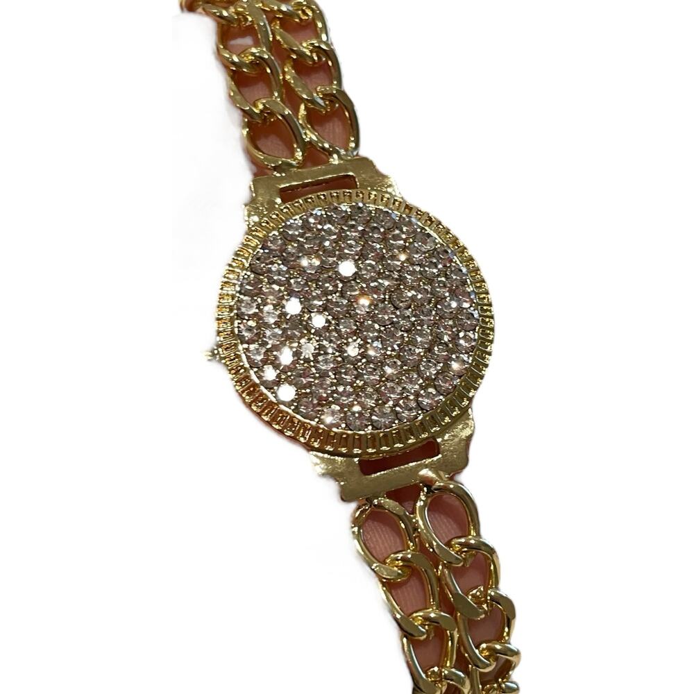 Bracelet Goldtone Rhinestone Sparkle Faux Watch Careerwear Best Seller - Picture 2 of 4